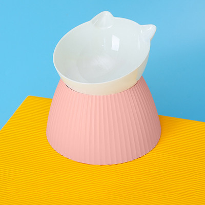 Kaķu barošanas trauks, kas pacelts, caurspīdīgs plastmasas lolojumdzīvnieku barības ūdens padeves bļoda 15 grādos noliekts dizaina kakla aizsargs kaķiem, suņiem