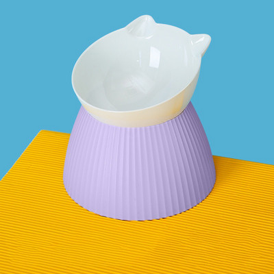Kaķu barošanas trauks, kas pacelts, caurspīdīgs plastmasas lolojumdzīvnieku barības ūdens padeves bļoda 15 grādos noliekts dizaina kakla aizsargs kaķiem, suņiem