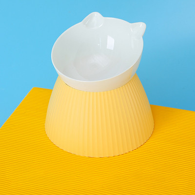 Kaķu barošanas trauks, kas pacelts, caurspīdīgs plastmasas lolojumdzīvnieku barības ūdens padeves bļoda 15 grādos noliekts dizaina kakla aizsargs kaķiem, suņiem