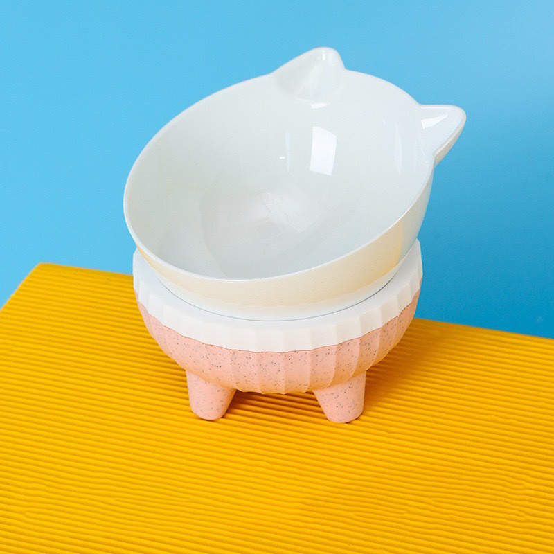Kaķu barošanas trauks, kas pacelts, caurspīdīgs plastmasas lolojumdzīvnieku barības ūdens padeves bļoda 15 grādos noliekts dizaina kakla aizsargs kaķiem, suņiem