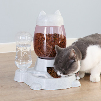 2 В 1 Хранилка за вода и храна за котки Автоматични бутилки за пиене на кучета Котки Диспенсери за купа за хранене Стоки за домашни любимци 2,2 л
