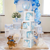 Tähestik Kohandatud läbipaistev kast Baby Shower Decor Poiss Tüdruk Pulmad 1. Sünnipäevapeo Kaunistus Lapsed BabyShower õhupallikarp