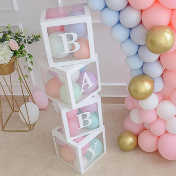 Персонализирана прозрачна кутия с азбука Декорация за бебешко парти Момче Момиче Сватба Декорация за парти за 1-ви рожден ден Деца BabyShower Кутия с балони