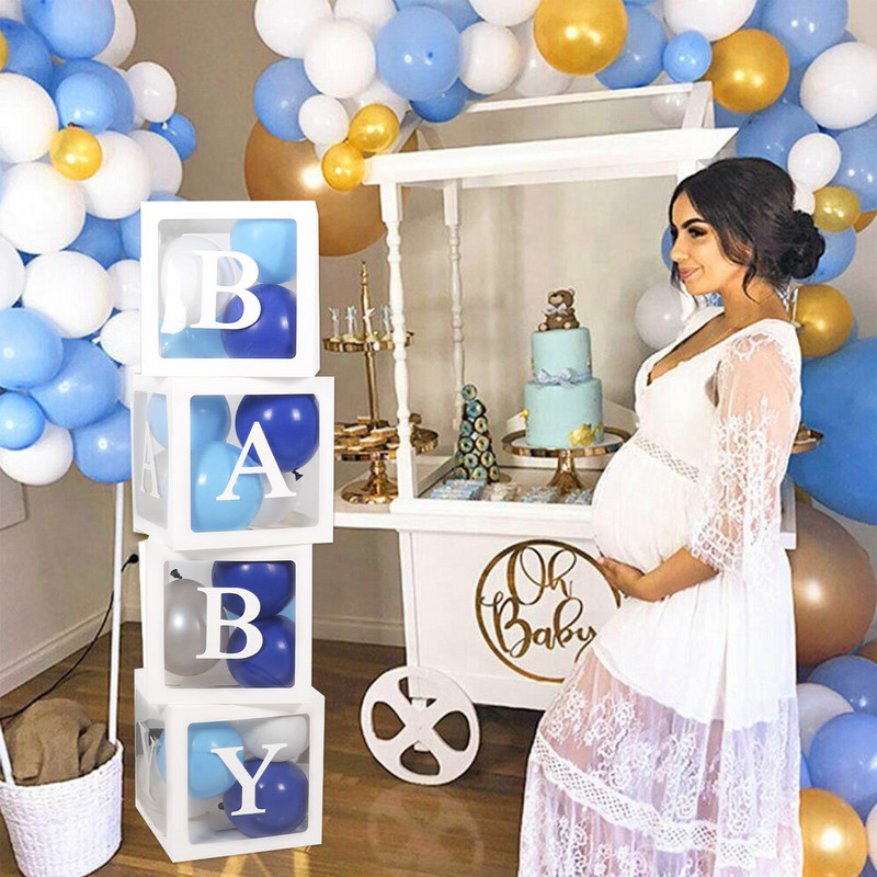 Tähestik Kohandatud läbipaistev kast Baby Shower Decor Poiss Tüdruk Pulmad 1. Sünnipäevapeo Kaunistus Lapsed BabyShower õhupallikarp