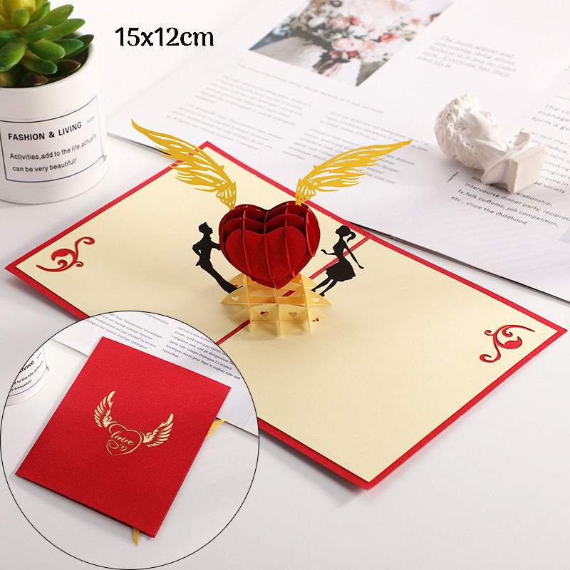 Τρισδιάστατη αναδυόμενη κάρτα αγάπης Προσκλητήριο γάμου για την ημέρα του Αγίου Βαλεντίνου Ευχετήριες κάρτες για ζευγάρια Δώρο συζύγου συζύγου με φακέλους