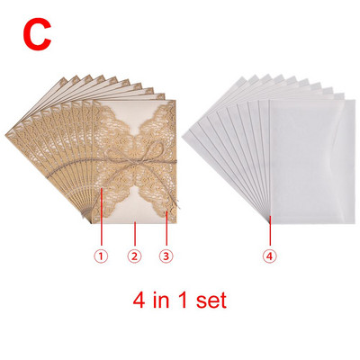 10 gab. Eiropas stila eleganti, smalki grebti mežģīnes kāzu ballīšu ielūgumi kartītes apsveikuma kartītes ballīšu piederumi