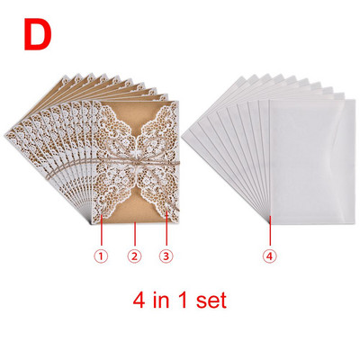 10 gab. Eiropas stila eleganti, smalki grebti mežģīnes kāzu ballīšu ielūgumi kartītes apsveikuma kartītes ballīšu piederumi