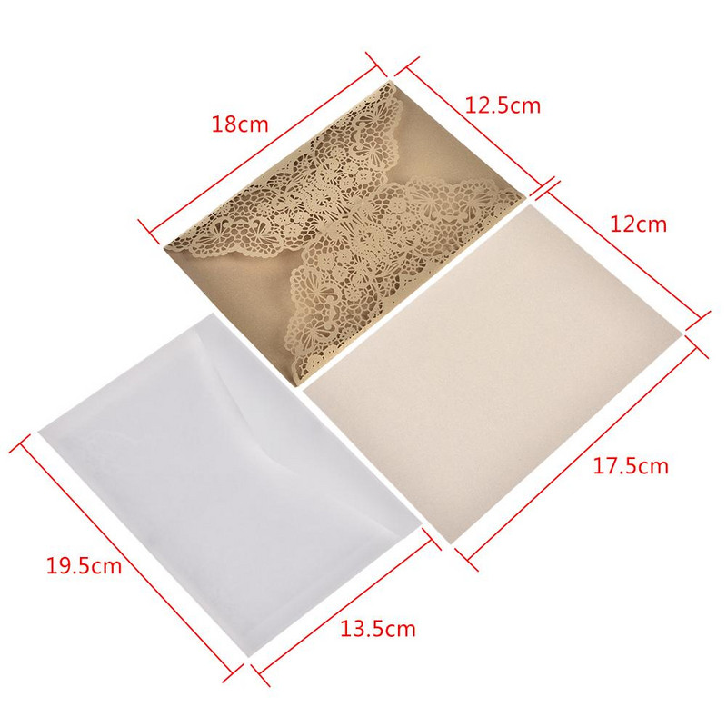 10 gab. Eiropas stila eleganti, smalki grebti mežģīnes kāzu ballīšu ielūgumi kartītes apsveikuma kartītes ballīšu piederumi