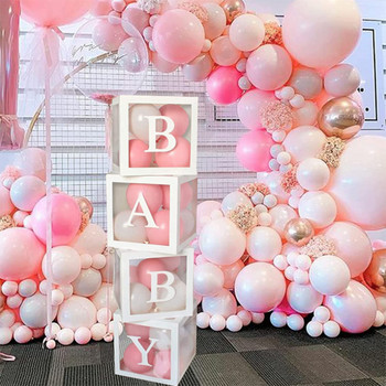 Прозрачна кутия с балон с писмо Сватба, рожден ден Декорации за парти Baby Shower Момче Момиче Една година Декор на кутия с балон за 1-ви рожден ден