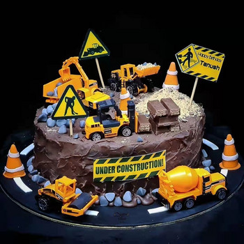 1σετ Construction Party Cake Toppers Multi Bulldozer Excavator Toppers for Boy\'s Birthday Party Cake Decoration DIY Προμήθειες