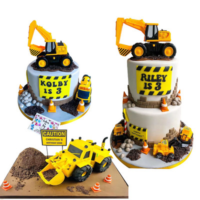 1 комплект Строително парти Топери за торти Мулти Булдозер Багер Топери за Честит рожден ден на момче Декорация на торта Направи си сам