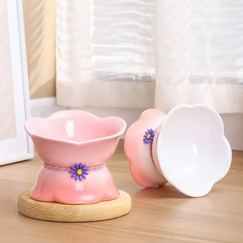 Kaķu gradienta keramikas bļoda ar paaugstinātu lolojumdzīvnieku barību ūdens padevēji noliekti kucēni suņi dzeršanas ēšanas piederumi