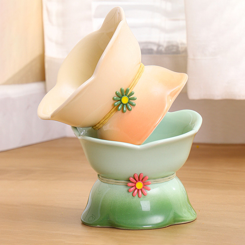 Kaķu gradienta keramikas bļoda ar paaugstinātu lolojumdzīvnieku barību ūdens padevēji noliekti kucēni suņi dzeršanas ēšanas piederumi