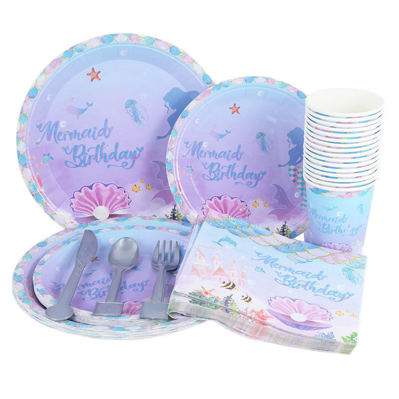 Sellő téma Születésnapi parti díszek sellő eldobható evőeszközök csésze tányérok lányoknak sellő parti kellékek