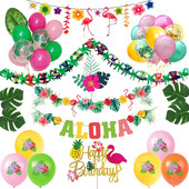 Hawaii buli díszek Flamingó füzérek Banner léggömbök ALOHA Luau Party Tropical Summer Beach Születésnapi parti kellékek