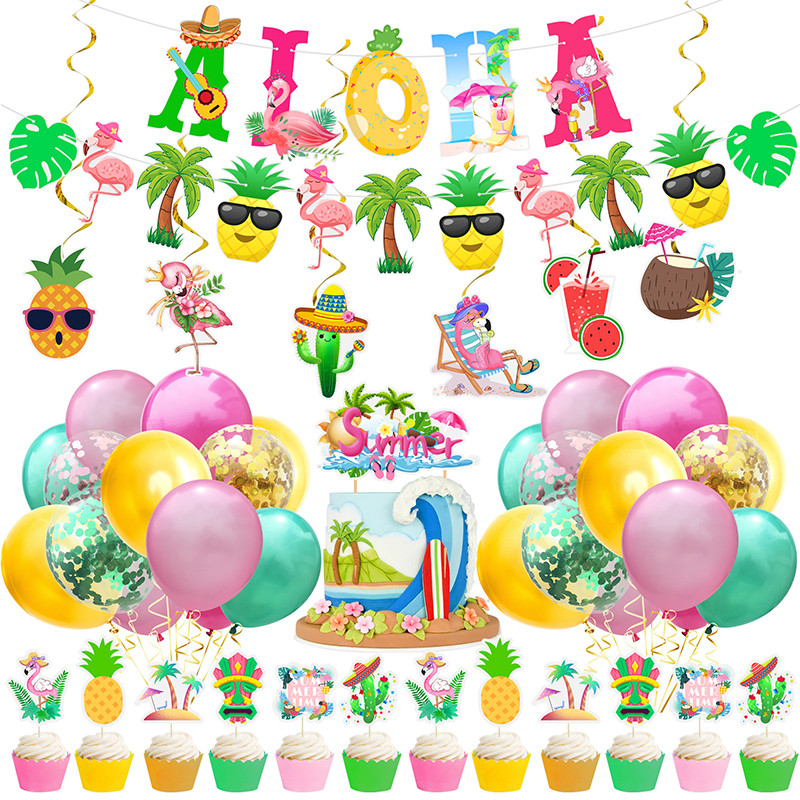 Hawaii buli díszek Flamingó füzérek Banner léggömbök ALOHA Luau Party Tropical Summer Beach Születésnapi parti kellékek