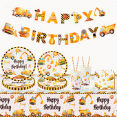 Építési téma Eldobható étkészlet Kotrógép Jármű Születésnapi parti dekoráció Gyerek fiú Bulldózer Traktor Teherautó Partykellékek