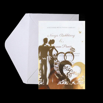 10 τμχ Νύφη και γαμπρός κοπή με λέιζερ Προσκλητήρια γάμου Κάρτα δαντέλα τσέπη Προσαρμογή καρτών προσκλήσεων εκτύπωση με μπομπονιέρα ντους με κορδέλα
