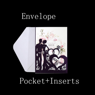 10gab Lāzera griezuma līgavas un līgavaiņa kāzu ielūgumu kartīšu mežģīņu kabatiņa.