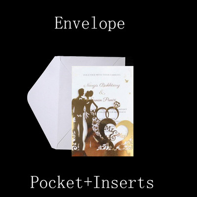 10gab Lāzera griezuma līgavas un līgavaiņa kāzu ielūgumu kartīšu mežģīņu kabatiņa.