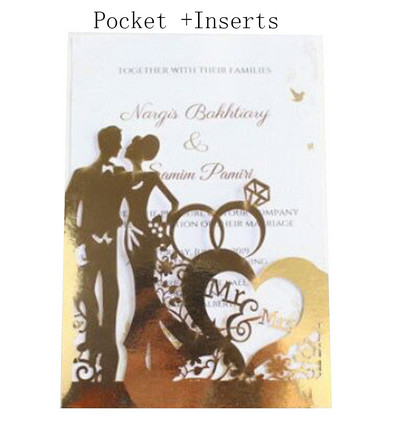 10gab Lāzera griezuma līgavas un līgavaiņa kāzu ielūgumu kartīšu mežģīņu kabatiņa.