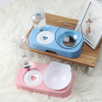 Pet Cat Bowl Automatic Feeder 2-in-1 Dog Cat Food Bowl Water Drinker Plastic Bowl High Feeder for Cats Safety Supplies