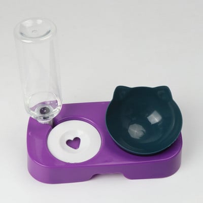 Bol pentru pisici pentru animale de companie Hrănitor automat 2-în-1 Bol pentru hrana pentru pisici pentru câini Băutor de apă Fântână Bol din plastic Hrănitor înalt pentru pisici Materiale de siguranță