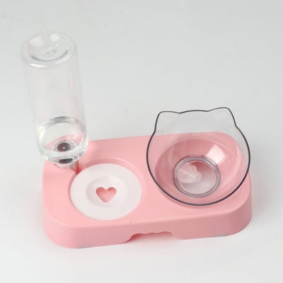 Bol pentru pisici pentru animale de companie Hrănitor automat 2-în-1 Bol pentru hrana pentru pisici pentru câini Băutor de apă Fântână Bol din plastic Hrănitor înalt pentru pisici Materiale de siguranță