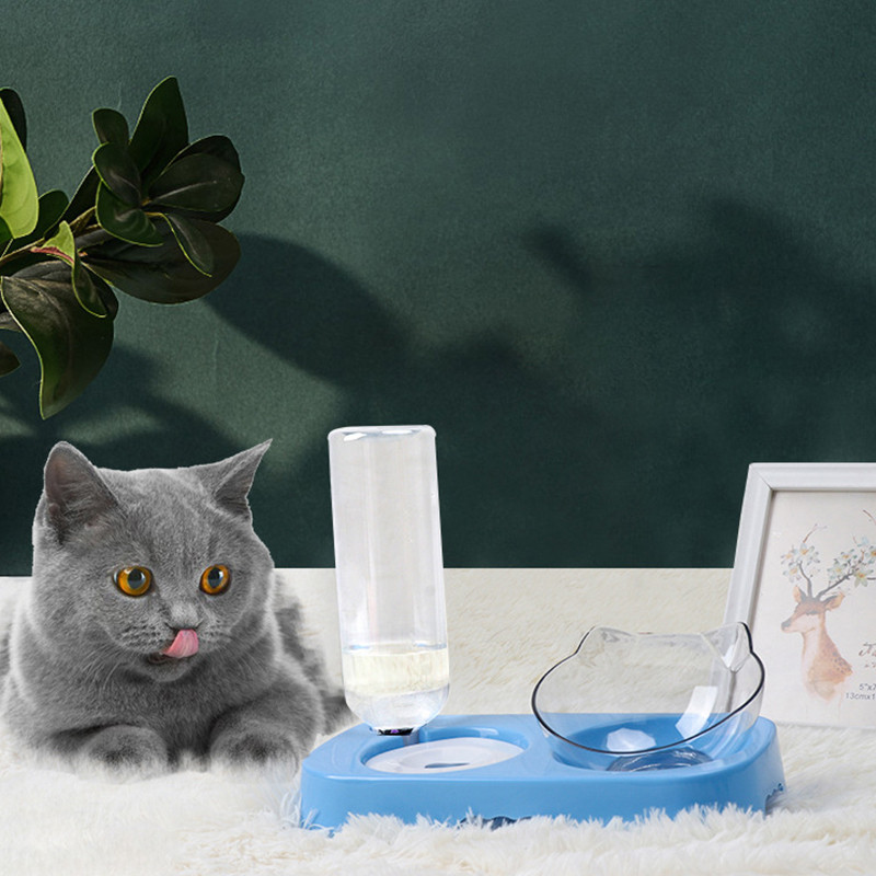 Bol pentru pisici pentru animale de companie Hrănitor automat 2-în-1 Bol pentru hrana pentru pisici pentru câini Băutor de apă Fântână Bol din plastic Hrănitor înalt pentru pisici Materiale de siguranță