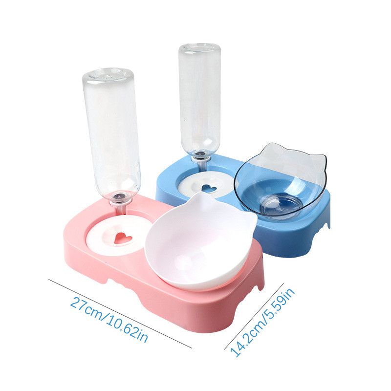 Bol pentru pisici pentru animale de companie Hrănitor automat 2-în-1 Bol pentru hrana pentru pisici pentru câini Băutor de apă Fântână Bol din plastic Hrănitor înalt pentru pisici Materiale de siguranță
