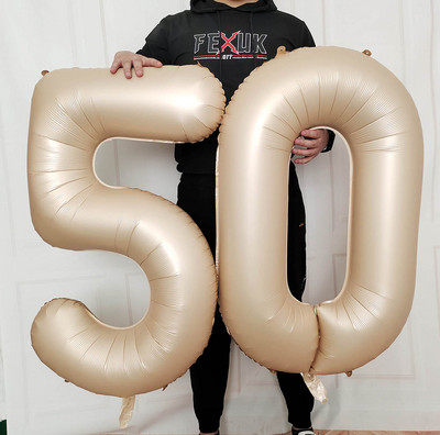 2 bucăți 32/40 inch Baloane din folie pentru aniversarea de 50 de ani, roz albastru, număr de aur, 50 de ani, decorațiuni pentru petrecerea de aniversare, consumabile pentru băieți