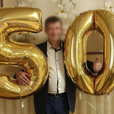 2 bucăți 32/40 inch Baloane din folie pentru aniversarea de 50 de ani, roz albastru, număr de aur, 50 de ani, decorațiuni pentru petrecerea de aniversare, consumabile pentru băieți