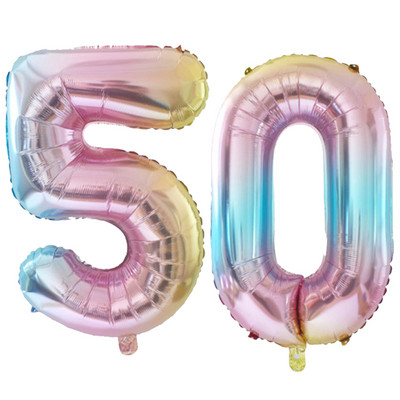 2 bucăți 32/40 inch Baloane din folie pentru aniversarea de 50 de ani, roz albastru, număr de aur, 50 de ani, decorațiuni pentru petrecerea de aniversare, consumabile pentru băieți