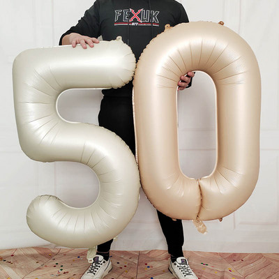 2 bucăți 32/40 inch Baloane din folie pentru aniversarea de 50 de ani, roz albastru, număr de aur, 50 de ani, decorațiuni pentru petrecerea de aniversare, consumabile pentru băieți