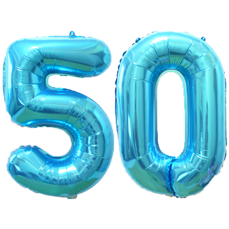2 bucăți 32/40 inch Baloane din folie pentru aniversarea de 50 de ani, roz albastru, număr de aur, 50 de ani, decorațiuni pentru petrecerea de aniversare, consumabile pentru băieți