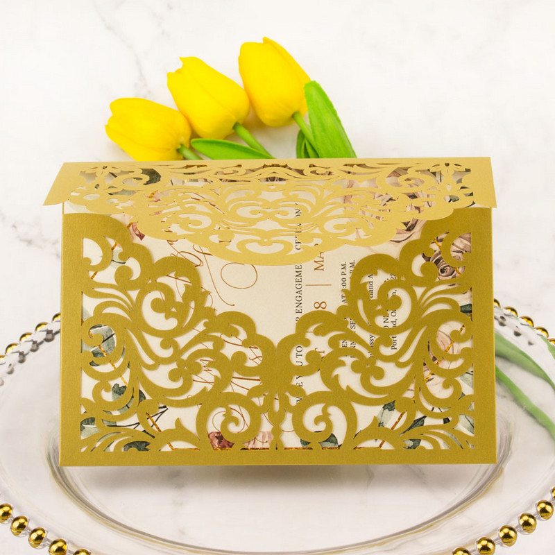 1 vnt. Nemokamas pristatymas tuščiavidurių lazeriu iškirptų vestuvių kvietimų atvirukų, skirtų vestuvių sužadėtuvėms, vestuvinio dušo gimtadienio tiekėjas