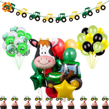 1 комплект Картонени трактори с тематика на фермата Еднократни съдове за хранене Честит рожден ден Банери за камион за Декор за рожден ден на селскостопански трактор на момче