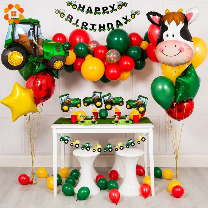 1 rinkinys ūkio teminių kartoninių traktoriaus transporto priemonių vienkartinių stalo reikmenų su gimtadieniu sunkvežimio reklamjuostės berniuko ūkio traktoriaus gimtadienio dekoravimui