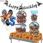 Motorkerékpár tematikus buli tányérok poharak léggömb Motocross evőeszközök Dirt Bike Party csészék Gyerek motorkerékpár Születésnapi buli Díszek