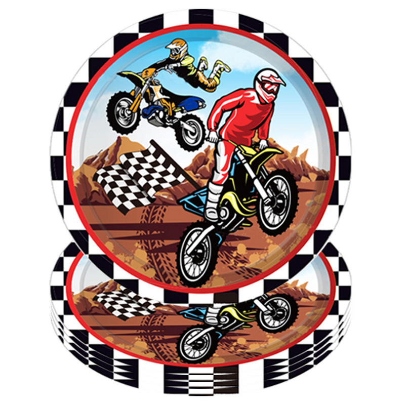 Motorkerékpár tematikus buli tányérok poharak léggömb Motocross evőeszközök Dirt Bike Party csészék Gyerek motorkerékpár Születésnapi buli Díszek