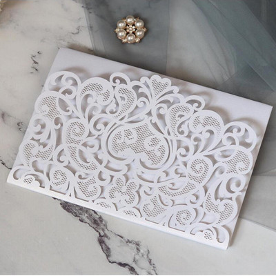 1 tk Laserlõigatud pulmakutsete kaart ümbrikutega 3D Trird Volditud südamekaardid Pulmapeo teenetetarbed Kaunistused