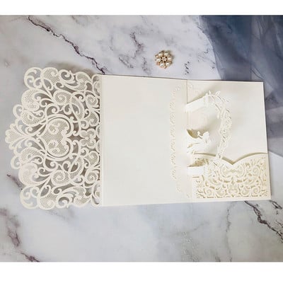 1 tk Laserlõigatud pulmakutsete kaart ümbrikutega 3D Trird Volditud südamekaardid Pulmapeo teenetetarbed Kaunistused