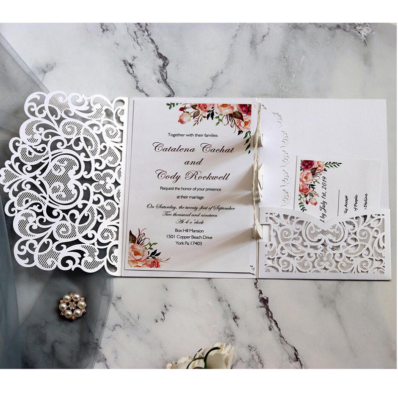 1 tk Laserlõigatud pulmakutsete kaart ümbrikutega 3D Trird Volditud südamekaardid Pulmapeo teenetetarbed Kaunistused