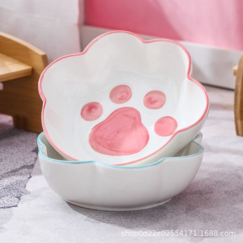 Κεραμικό μπολ κατοικίδιων σε σχήμα ποδιού γάτας με βάση από μπαμπού για γάτα Μπολ για σκύλους μπολ ποτού για κατοικίδια Δοχείο τροφής Προμήθειες τροφής για γάτες και σκύλους