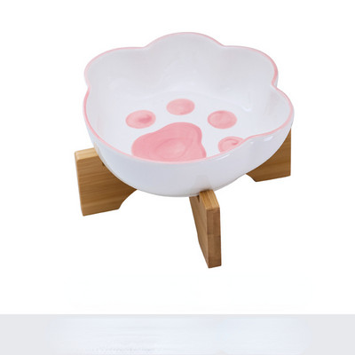 Macskamancs alakú kisállat kerámia tál bambusz állvánnyal Macskatál kutyatál kisállat itatótál ételtartó macska- és kutyaetetési kellékek