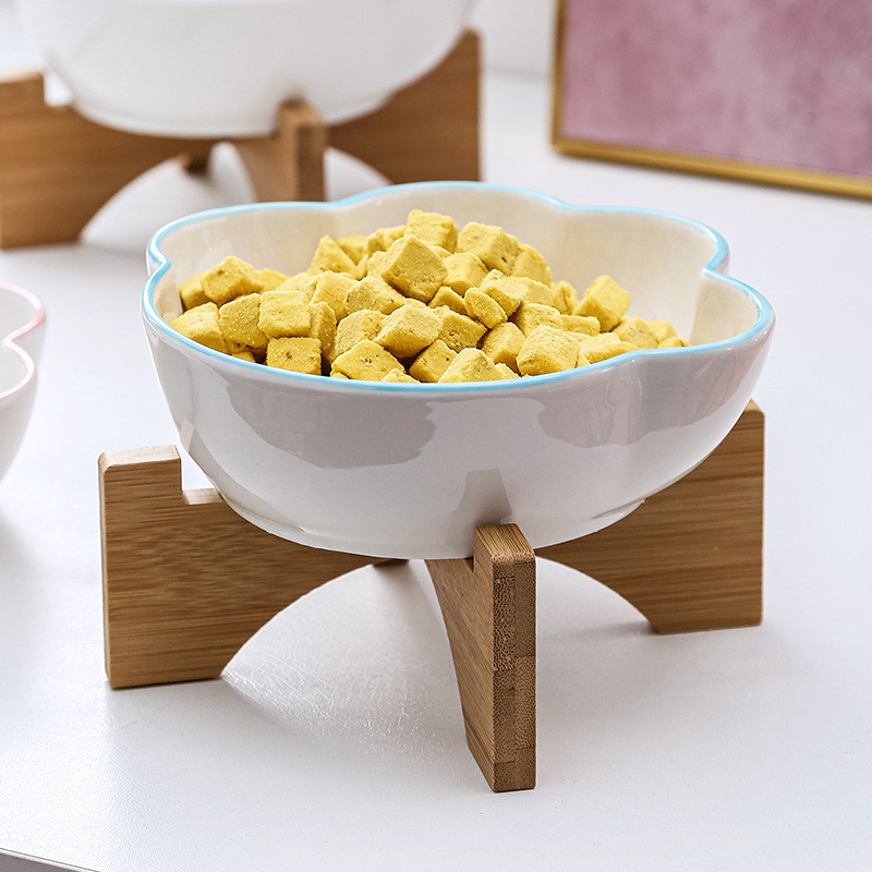 Macskamancs alakú kisállat kerámia tál bambusz állvánnyal Macskatál kutyatál kisállat itatótál ételtartó macska- és kutyaetetési kellékek