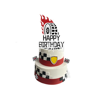 Motocross Birthday Party Decoration Торта Cupcake Toppers Банер за мотоциклет Декорация на торта за партита за рожден ден на мъж или момче Консумативи