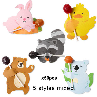 50 gab. jauks dzīvnieks, pīle, lācis, konfektes, konfektes, dekorācijas kartītes kāzu bērnu dzimšanas dienas svinībām, piederumi trušiem dāvanu aksesuāri