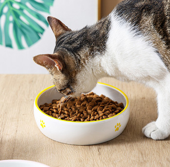 νέα άφιξη 1 τεμ. χαριτωμένο μπολ για γάτες Κεραμική λεκάνη τροφής για γάτες Μπολ για τροφές για γάτες Πόσιμο νερό Ταΐζοντας μπολ ρυζιού Προμήθειες κατοικίδιων με προστασία από ανατροπή