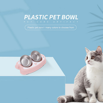 Пластмасови двойни купи за домашни любимци за котки Малки кучета Контейнер за храна Хранилки Поилка Вода Чинии Аксесоари Неща Котенца Консумативи